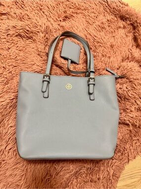 Beautiful 😍 Anne Klein Blue Gray Tote with silver Logo Bonus ID holder 💝